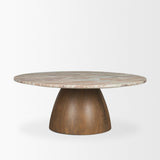 Allyson Round Brown Pedestal w/ Pink Marble Top Coffee Table by Mercana at Eve Furniture