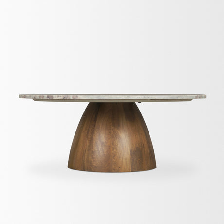 Allyson Round Brown Pedestal w/ Pink Marble Top Coffee Table by Mercana at Eve Furniture