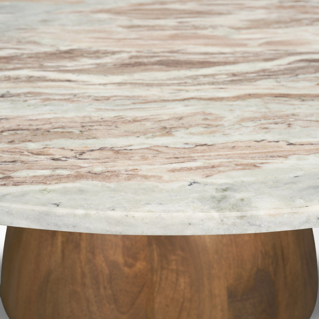 Allyson Round Brown Pedestal w/ Pink Marble Top Coffee Table by Mercana at Eve Furniture