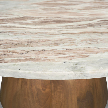 Allyson Round Brown Pedestal w/ Pink Marble Top Coffee Table by Mercana at Eve Furniture