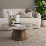 Allyson Round Brown Pedestal w/ Pink Marble Top Coffee Table by Mercana at Eve Furniture