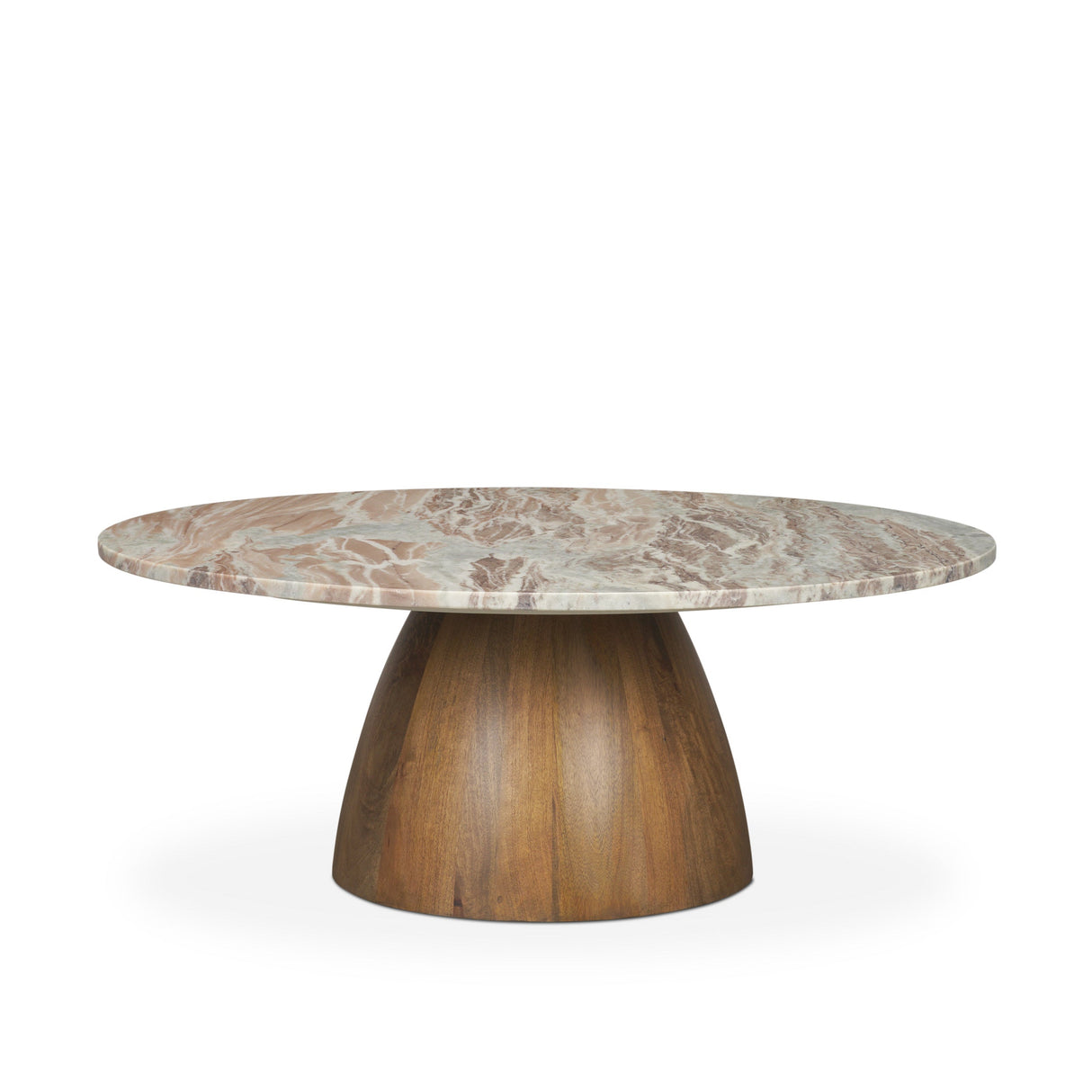 Allyson Round Brown Pedestal w/ Pink Marble Top Coffee Table by Mercana at Eve Furniture