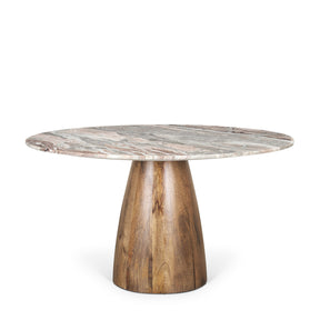 Allyson Round Brown Pedestal w/ Pink Marble Top Dining Table by Mercana at Eve Furniture
