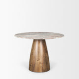 Allyson Round Brown Wood Pedestal w/ Savar Pink Marble Top Dining Table by Mercana at Eve Furniture