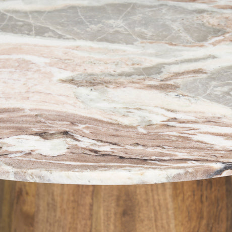 Allyson Round Brown Wood Pedestal w/ Savar Pink Marble Top Dining Table by Mercana at Eve Furniture