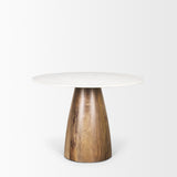 Allyson Round Brown Wood Pedestal w/Banswara White Marble Top Dining Table by Mercana at Eve Furniture