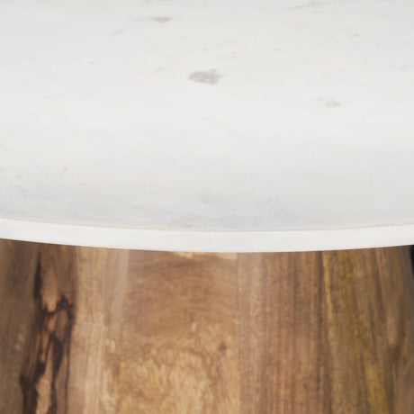 Allyson Round Brown Wood Pedestal w/Banswara White Marble Top Dining Table by Mercana at Eve Furniture