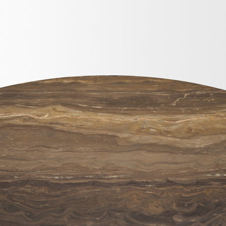 Allyson Round Dark Brown w/ Cappuccino Marble Pedestal Dining Table by Mercana at Eve Furniture