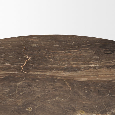 Allyson Round Dark Brown w/ Cappuccino Marble Pedestal Dining Table by Mercana at Eve Furniture