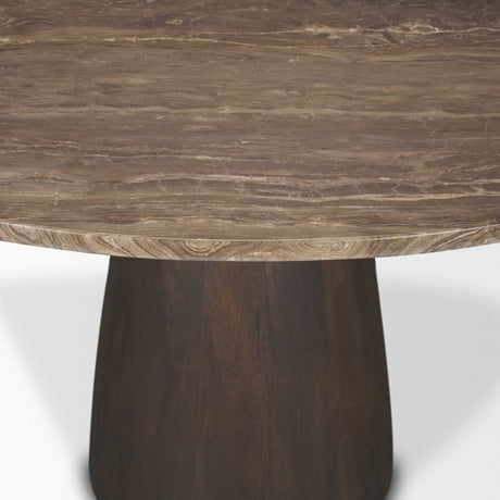 Allyson Round Dark Brown w/ Cappuccino Marble Pedestal Dining Table by Mercana at Eve Furniture