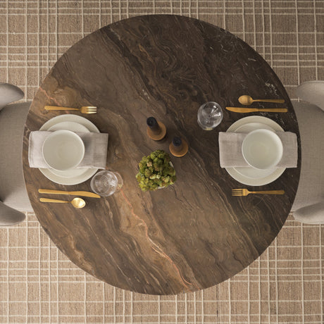Allyson Round Dark Brown w/ Cappuccino Marble Pedestal Dining Table by Mercana at Eve Furniture