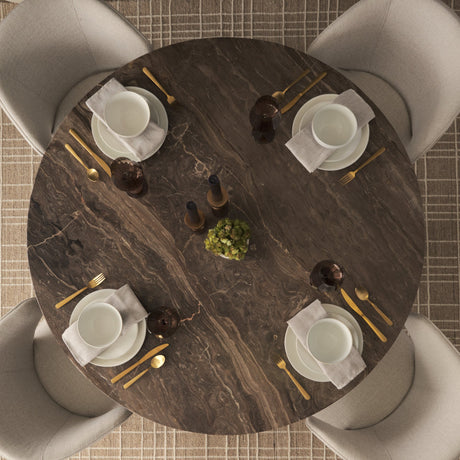 Allyson Round Dark Brown w/ Cappuccino Marble Pedestal Dining Table by Mercana at Eve Furniture