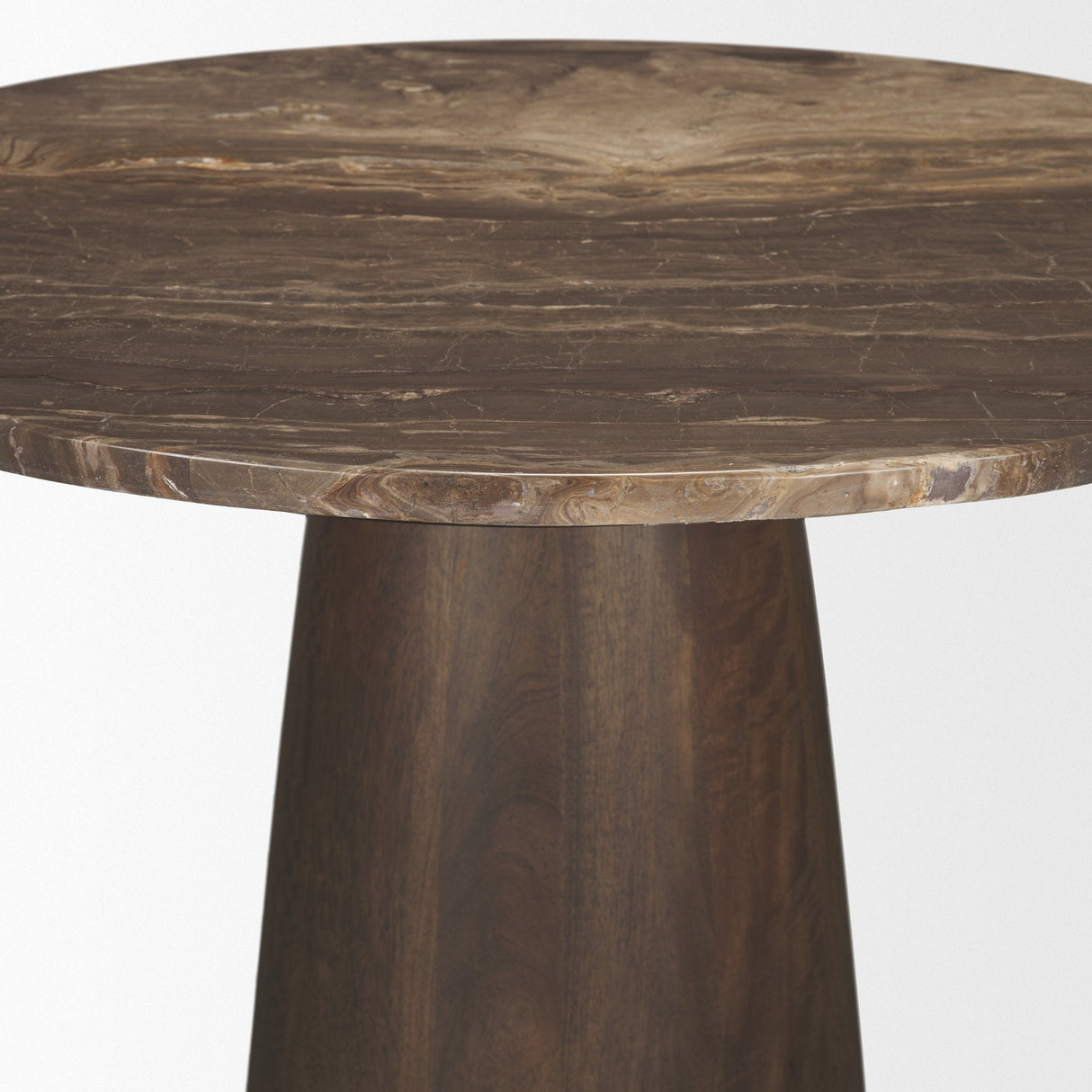 Allyson Round Dark Brown wood w/ Cappuccino Marble Top Bistro Table by Mercana at Eve Furniture