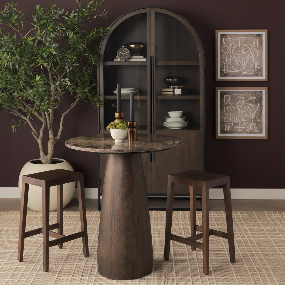 Allyson Round Dark Brown wood w/ Cappuccino Marble Top Bistro Table by Mercana at Eve Furniture