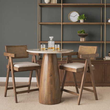 Allyson Round Medium Brown Wood w/ Pink Marble Top Bistro Table by Mercana at Eve Furniture