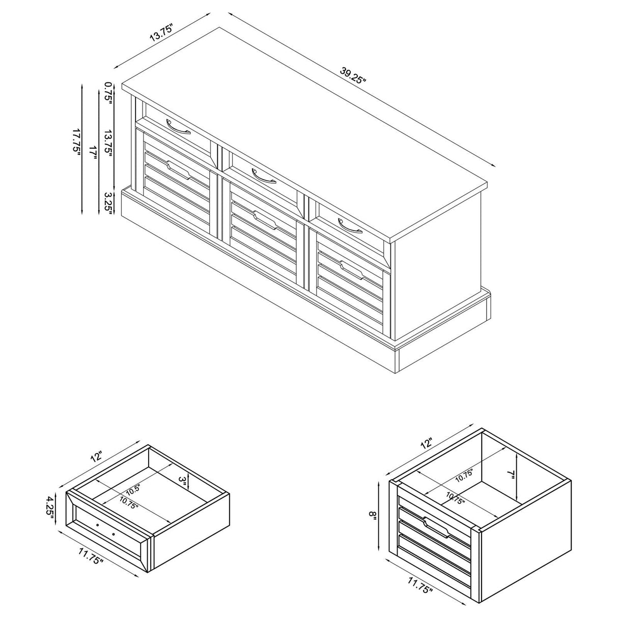 Alma White/Weathered Grey 3-Drawer Storage Bench