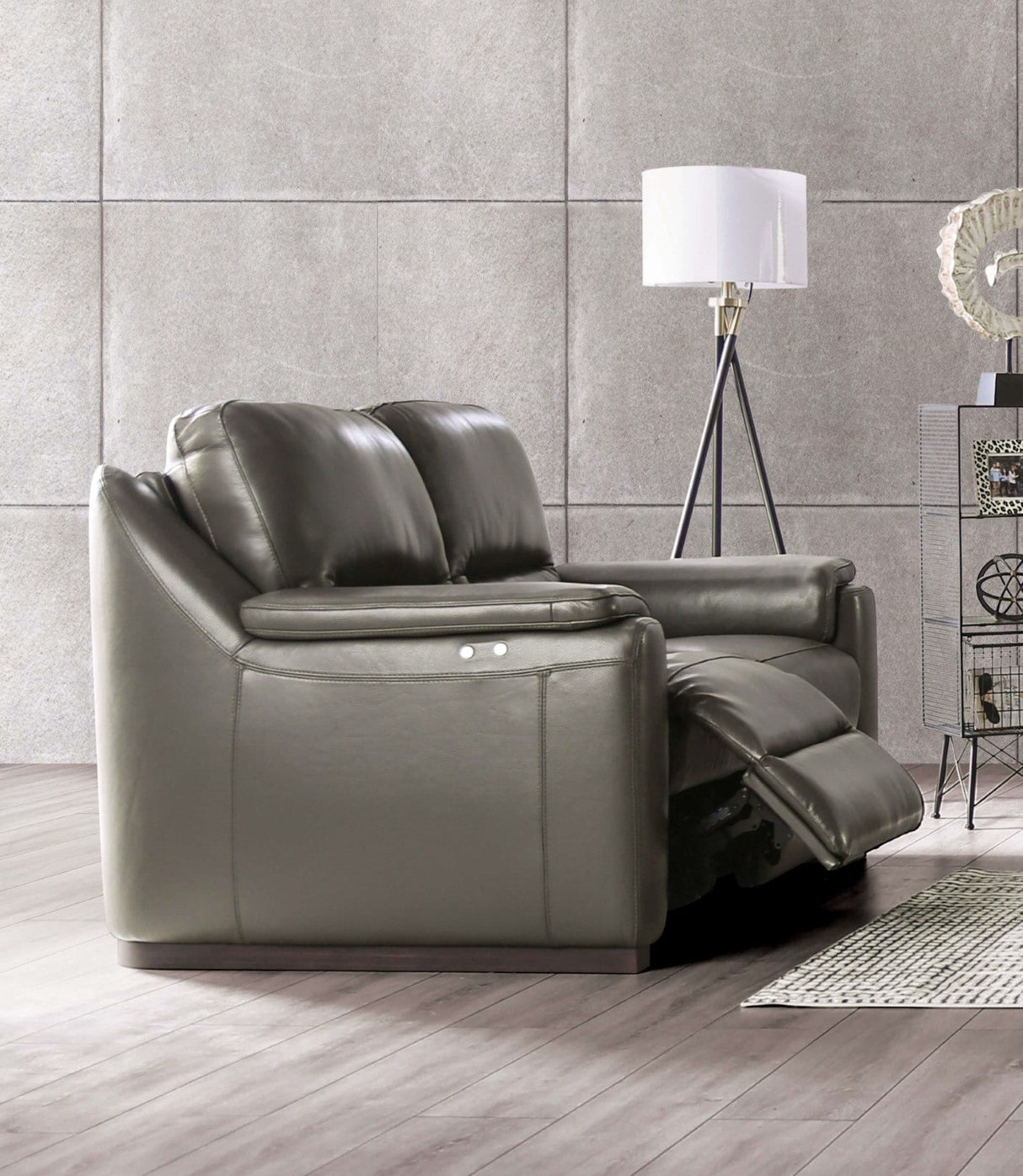 Altamura Gray Real Italian Leather Power Reclining Sofa & Loveseat by Furniture of America at Eve Furniture