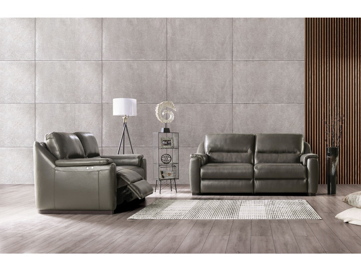 Altamura Gray Real Italian Leather Power Reclining Sofa & Loveseat by Furniture of America at Eve Furniture