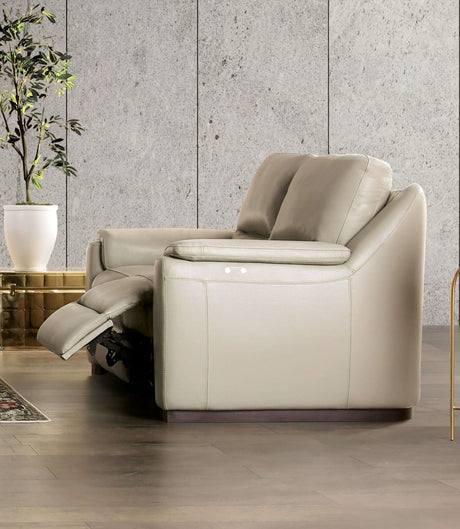 Altamura Taupe Real Italian Leather Power Reclining Sofa & Loveseat by Furniture of America at Eve Furniture