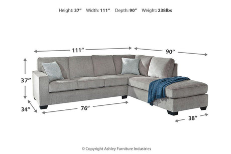 Altari Alloy 2-Piece Right Arm Facing (RAF) Chaise Sectional by Ashley at Eve Furniture