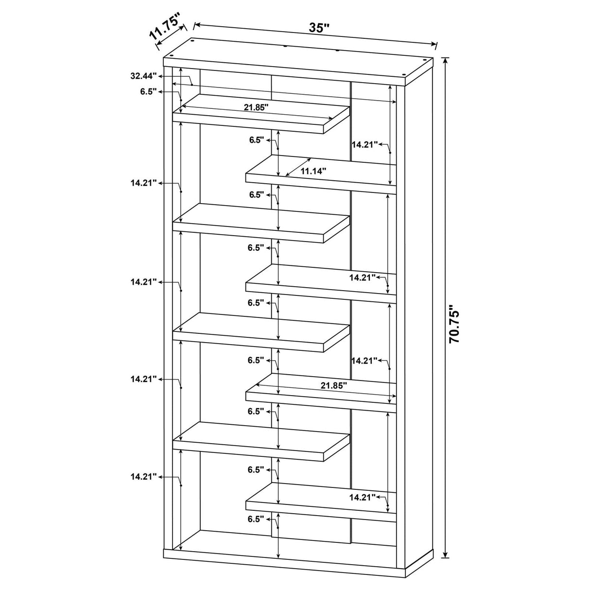 Altmark Cappuccino Bookcase with Staggered Floating Shelves