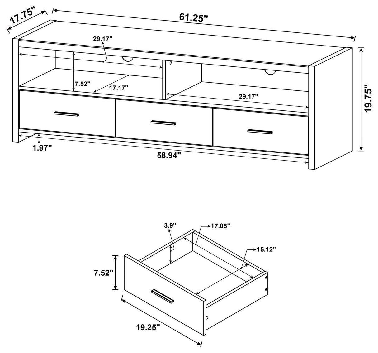 Alton 62" 3-Drawer TV Console Black Oak