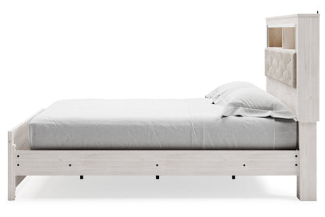 Altyra White King Upholstered LED Bookcase Panel Bed by Ashley at Eve Furniture