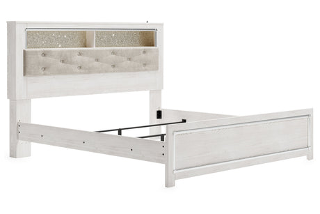 Altyra White King Upholstered LED Bookcase Panel Bed by Ashley at Eve Furniture