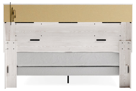 Altyra White King Upholstered LED Bookcase Panel Bed by Ashley at Eve Furniture
