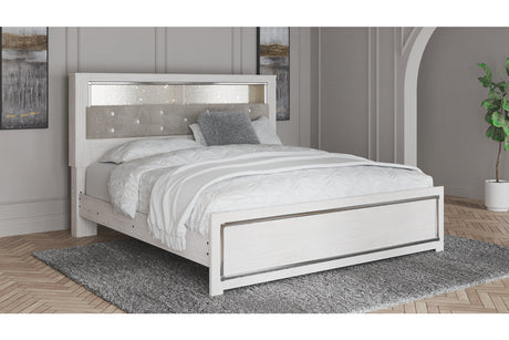 Altyra White King Upholstered LED Bookcase Panel Bed by Ashley at Eve Furniture
