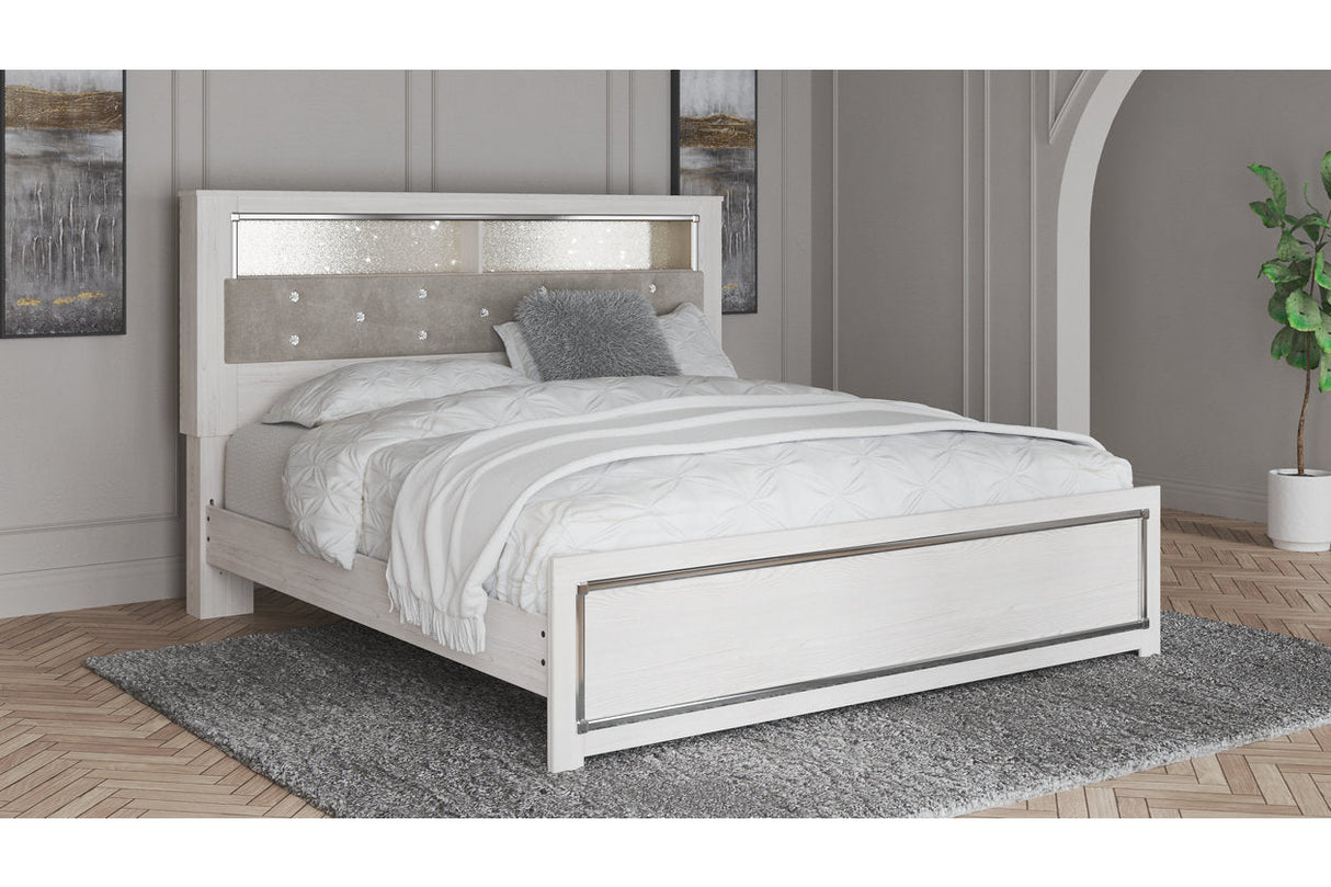 Altyra White King Upholstered LED Bookcase Platform Bed by Ashley at Eve Furniture