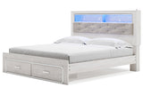 Altyra White King Upholstered LED Bookcase Storage Panel Bed by Ashley at Eve Furniture