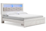 Altyra White King Upholstered LED Bookcase Storage Platform Bed by Ashley at Eve Furniture