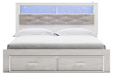 Altyra White King Upholstered LED Bookcase Storage Platform Bed by Ashley at Eve Furniture