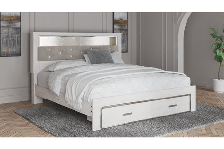 Altyra White King Upholstered LED Bookcase Storage Platform Bed by Ashley at Eve Furniture