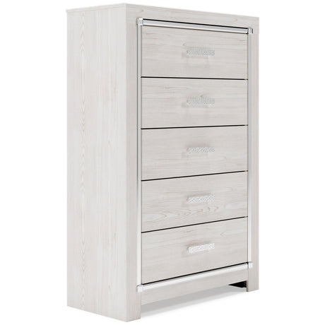 Altyra White LED Bookcase Upholstered Footboard Storage Platform Bedroom Set by Ashley at Eve Furniture