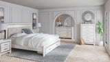 Altyra White LED Bookcase Upholstered Footboard Storage Platform Bedroom Set by Ashley at Eve Furniture