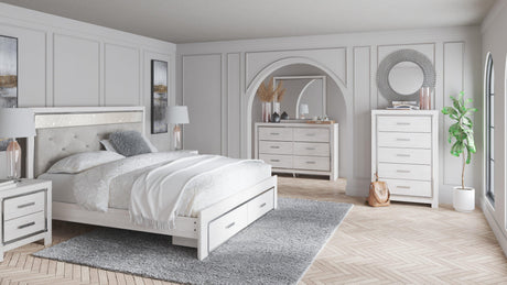 Altyra White LED Bookcase Upholstered Footboard Storage Platform Bedroom Set by Ashley at Eve Furniture