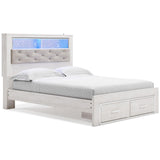 Altyra White LED Bookcase Upholstered Footboard Storage Platform Bedroom Set by Ashley at Eve Furniture