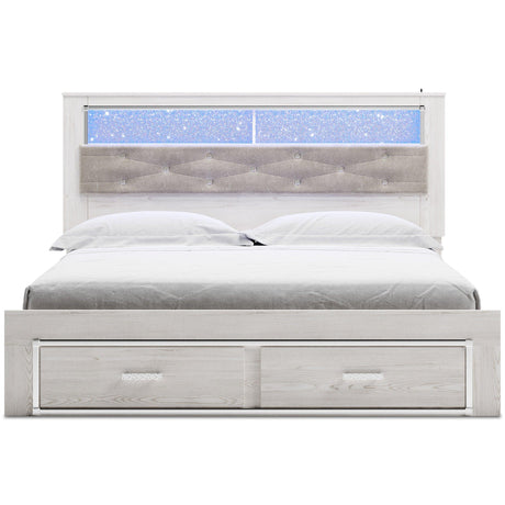 Altyra White LED Bookcase Upholstered Footboard Storage Platform Bedroom Set by Ashley at Eve Furniture