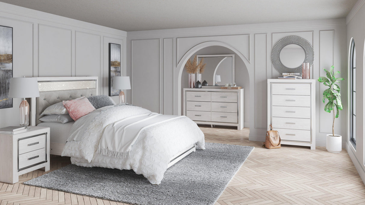 Altyra White LED Upholstered Panel Bedroom Set by Ashley at Eve Furniture