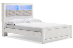 Altyra White Queen Upholstered LED Bookcase Panel Bed by Ashley at Eve Furniture