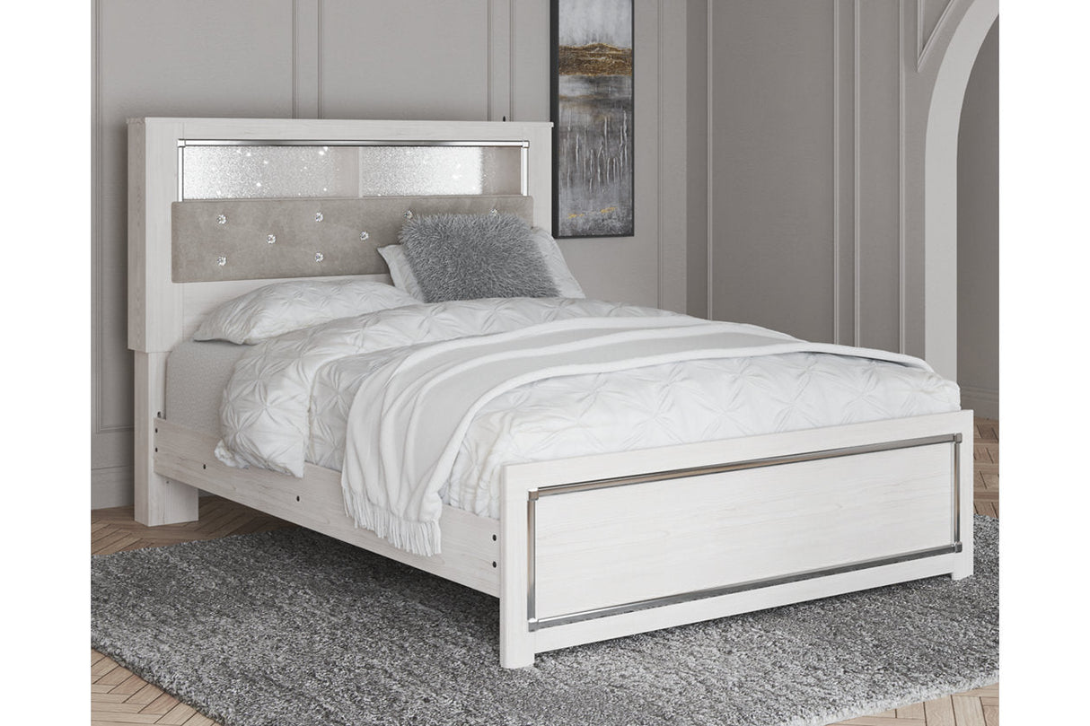 Altyra White Queen Upholstered LED Bookcase Panel Bed by Ashley at Eve Furniture