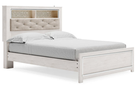 Altyra White Queen Upholstered LED Bookcase Platform Bed by Ashley at Eve Furniture