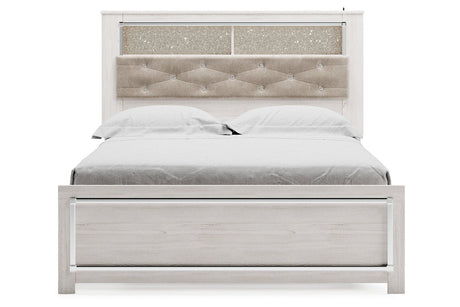 Altyra White Queen Upholstered LED Bookcase Platform Bed by Ashley at Eve Furniture