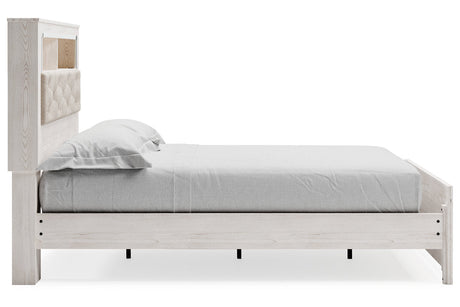 Altyra White Queen Upholstered LED Bookcase Platform Bed by Ashley at Eve Furniture