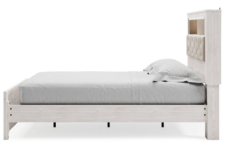 Altyra White Queen Upholstered LED Bookcase Platform Bed by Ashley at Eve Furniture
