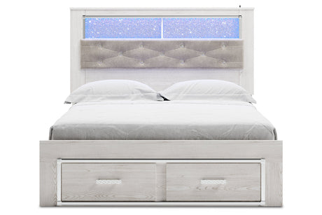 Altyra White Queen Upholstered LED Bookcase Storage Panel Bed by Ashley at Eve Furniture