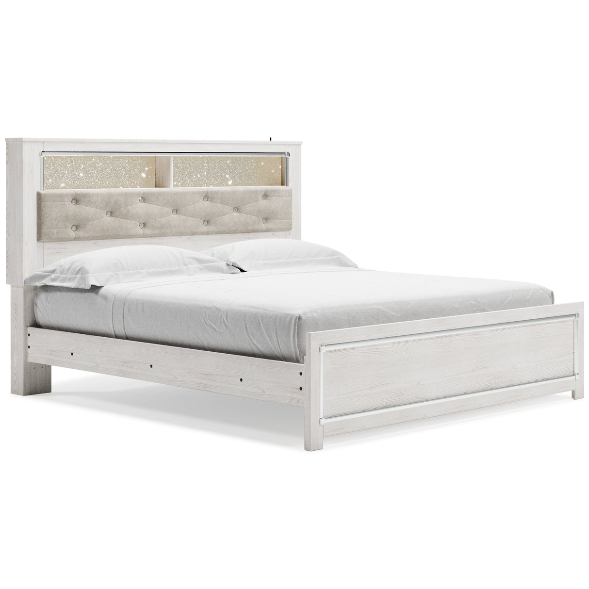 Altyra White Upholstered LED Bookcase Panel Bedroom Set by Ashley at Eve Furniture