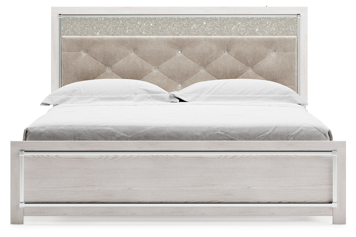 Altyra White Upholstered LED Panel Platform Bedroom Set by Ashley at Eve Furniture